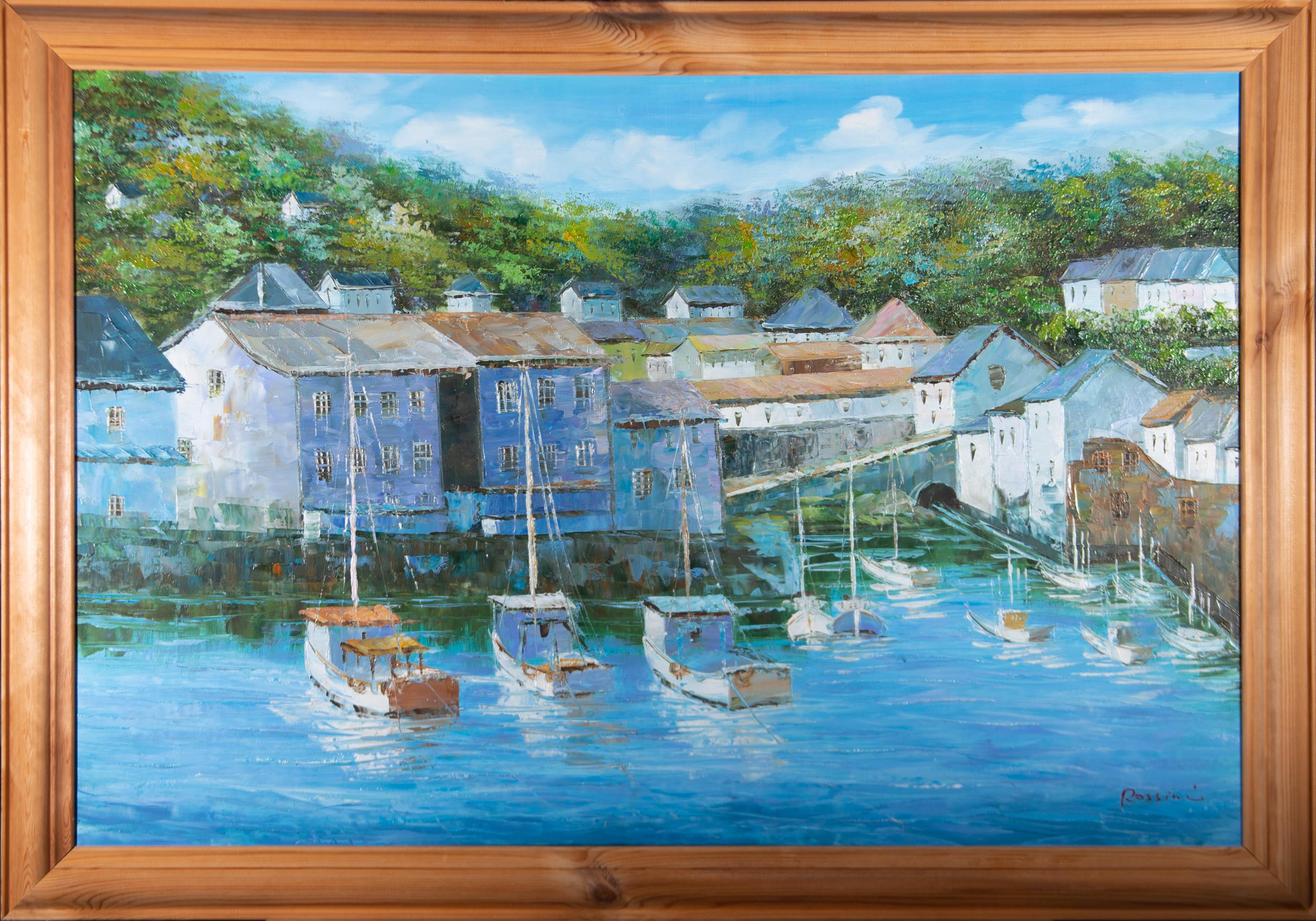 Unknown Figurative Painting - Rossini - 20th Century Oil, Cornish Harbour