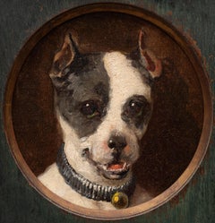 "Round Portrait of a Black and White Terrier" French 19th Century