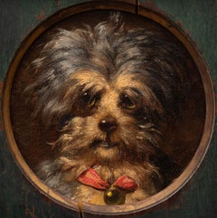 "Round Portrait of a Brown and Black Terrier" French 19th Century
