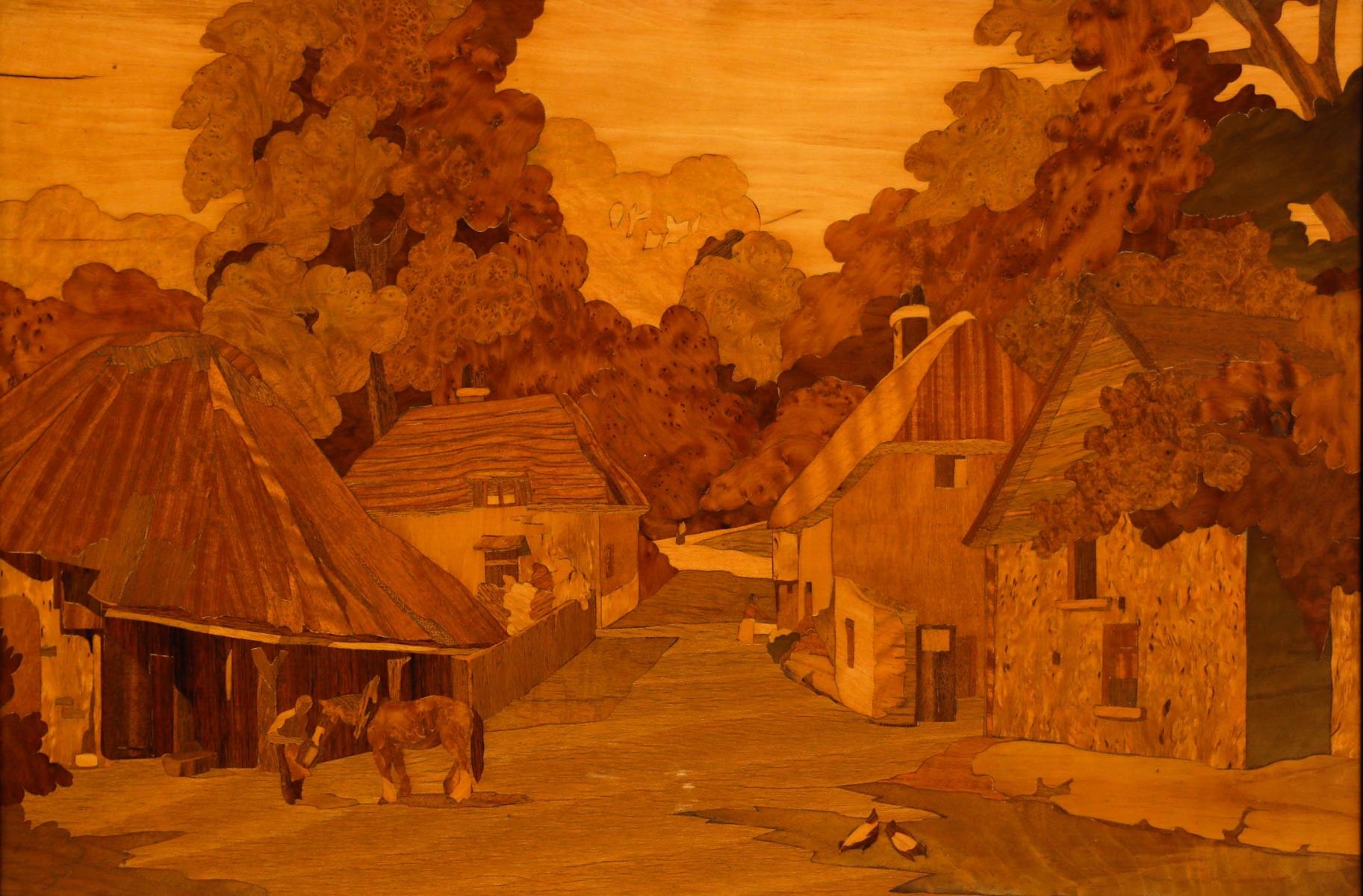 Panneau de marqueterie du milieu du 20e siècle de style Gallery - The Village Street - Painting de Unknown