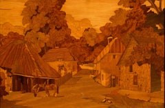 Rowley Gallery Style Mid 20th Century Marquetry Panel - The Village Street