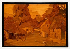 Pannello intarsiato in stile Rowley Gallery della metà del XX secolo - The Village Street