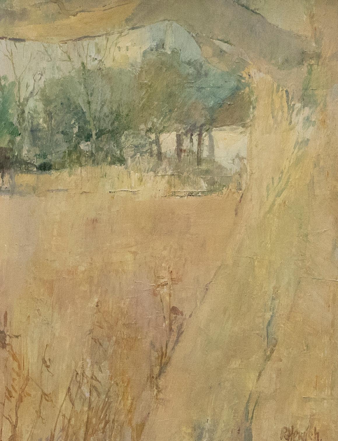 Roy Hewish (nato nel 1929) - Olio del XX secolo incorniciato, Campi e alberi - Painting di Unknown