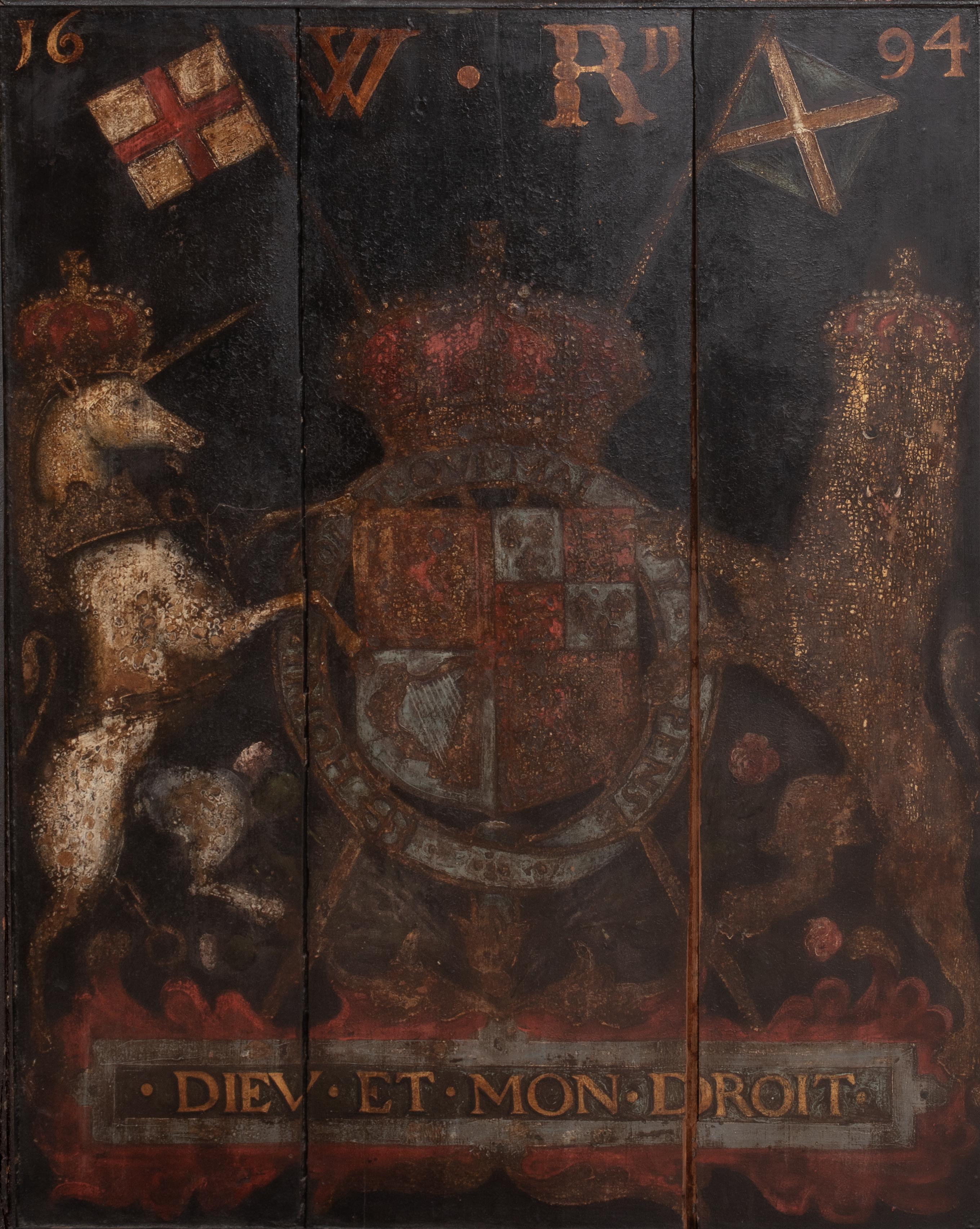Stemma Reale, Re William III, Guglielmo d'Orange, datato 1694

English School

Grande arme reale del XVII secolo di King William III & Queen Mary II, olio su pannello di quercia. Stemma reale antico e importante  a William III durante l'anno della