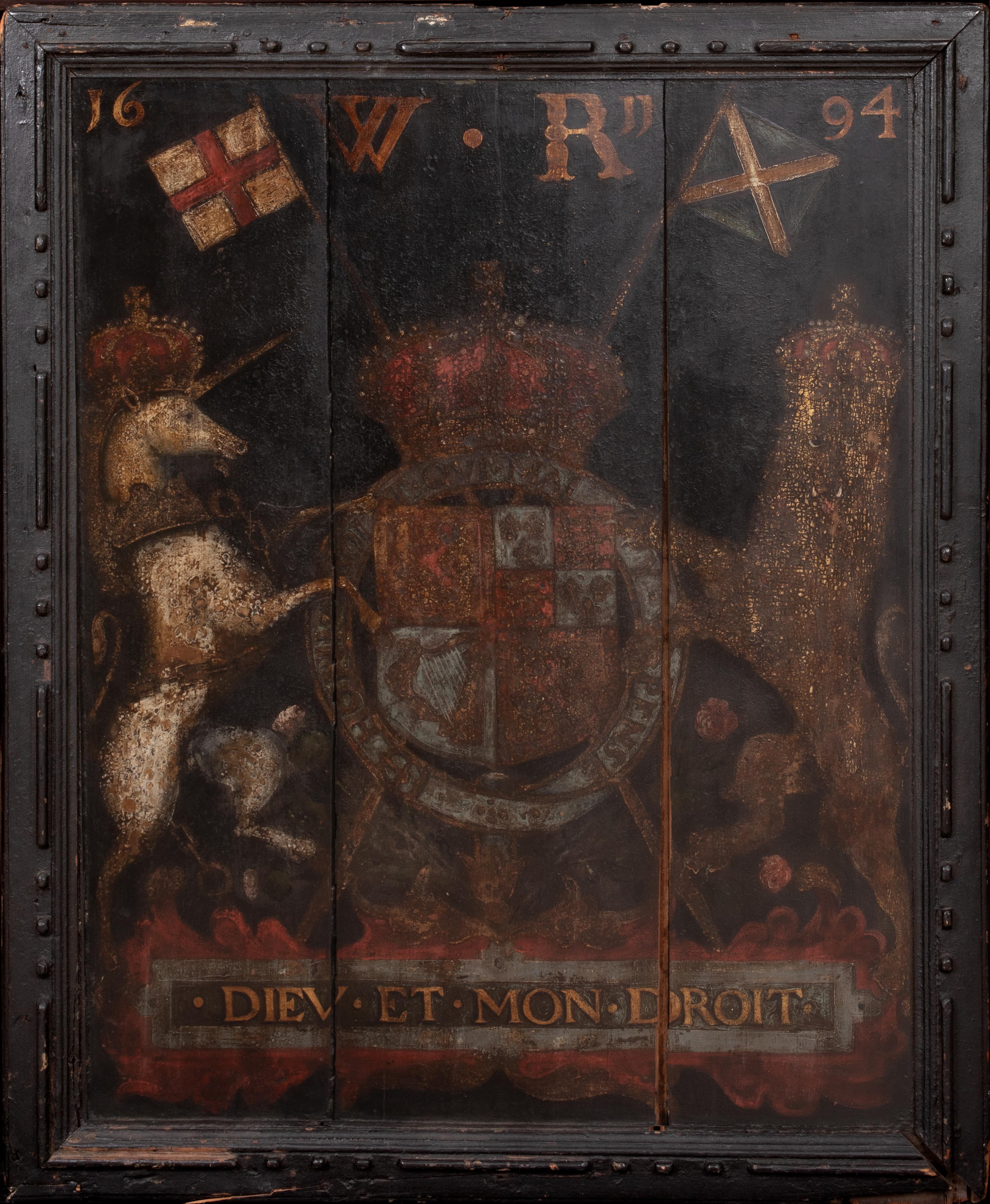 Figurative Painting di Unknown - Stemma Reale, Re William III, Guglielmo d'Orange, datato 1694