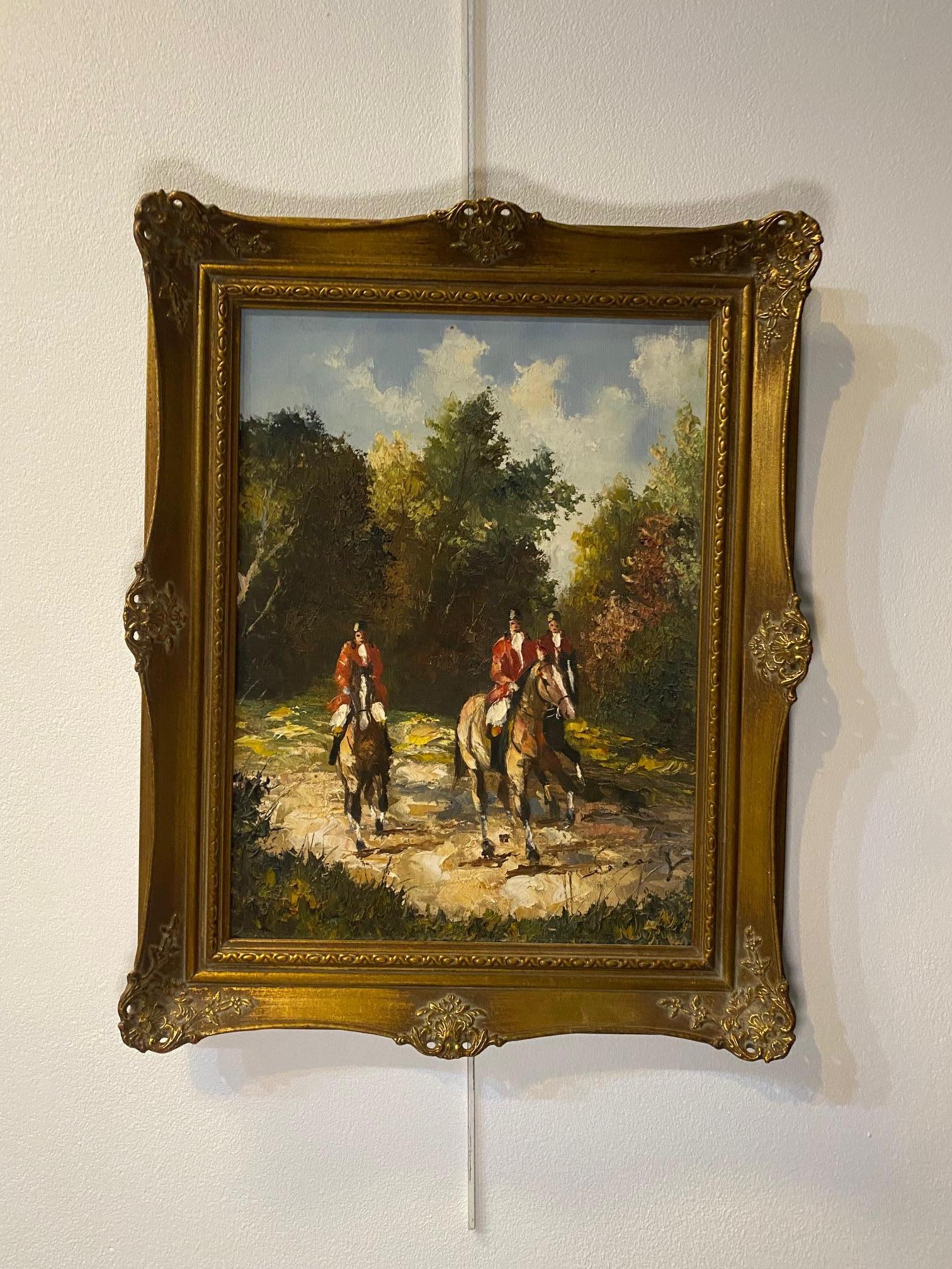 Royal horsemen - Oil on canvas 41x30 cm - Impressionist Painting by Unknown