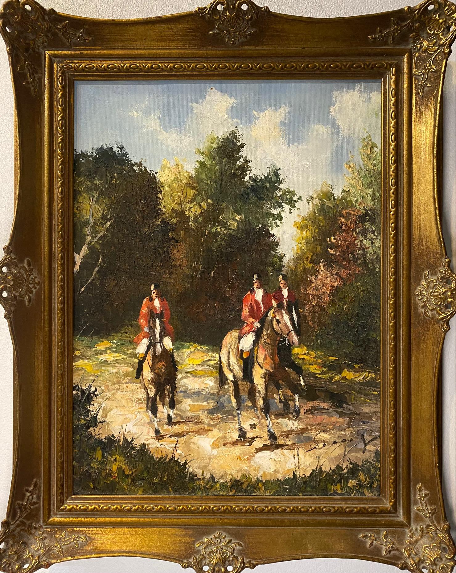 Animal Painting Unknown - Chevaux royaux - Huile sur toile 41x30 cm