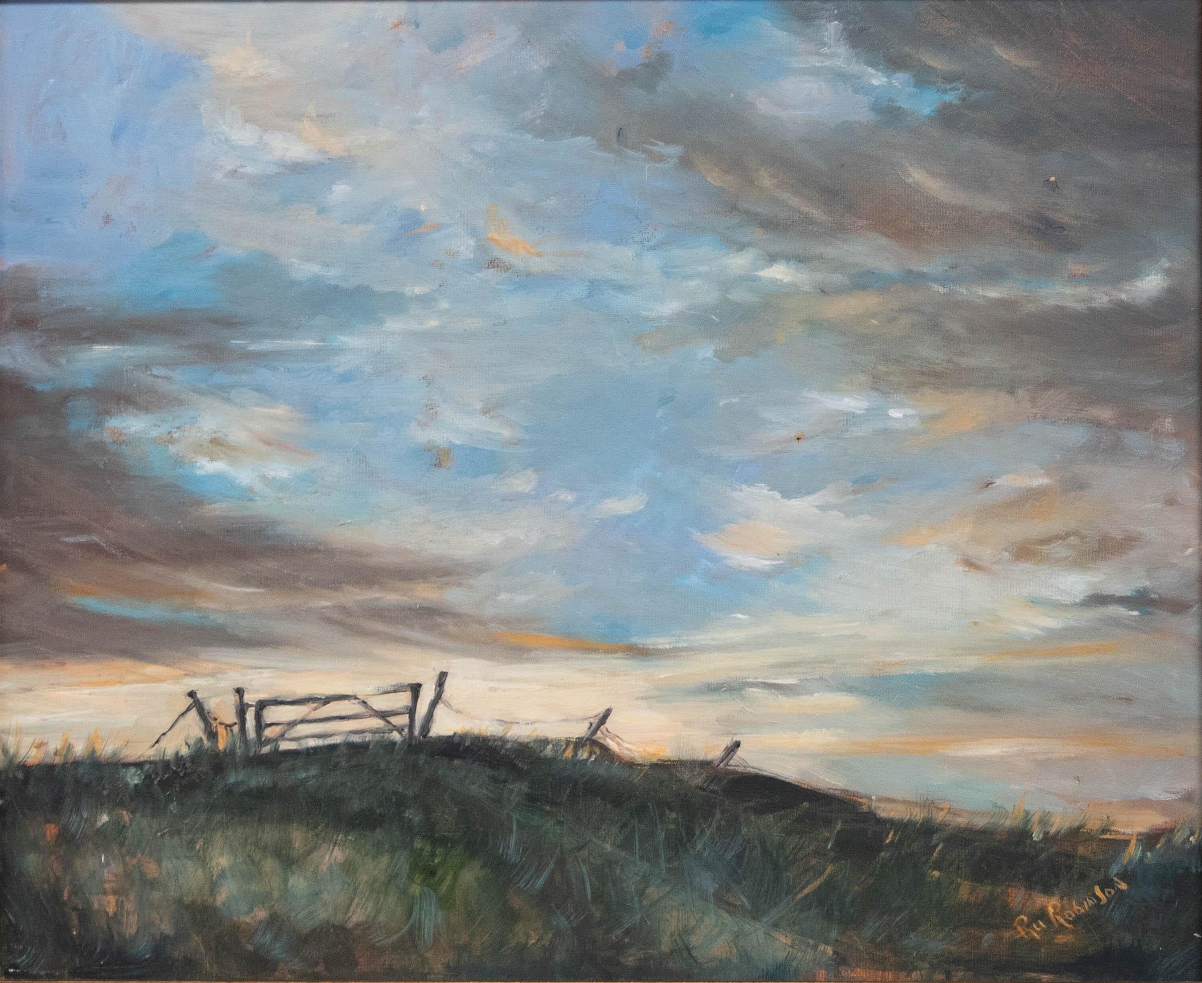Ru Robinson - Olio contemporaneo incorniciato, Primo crepuscolo - Painting di Unknown