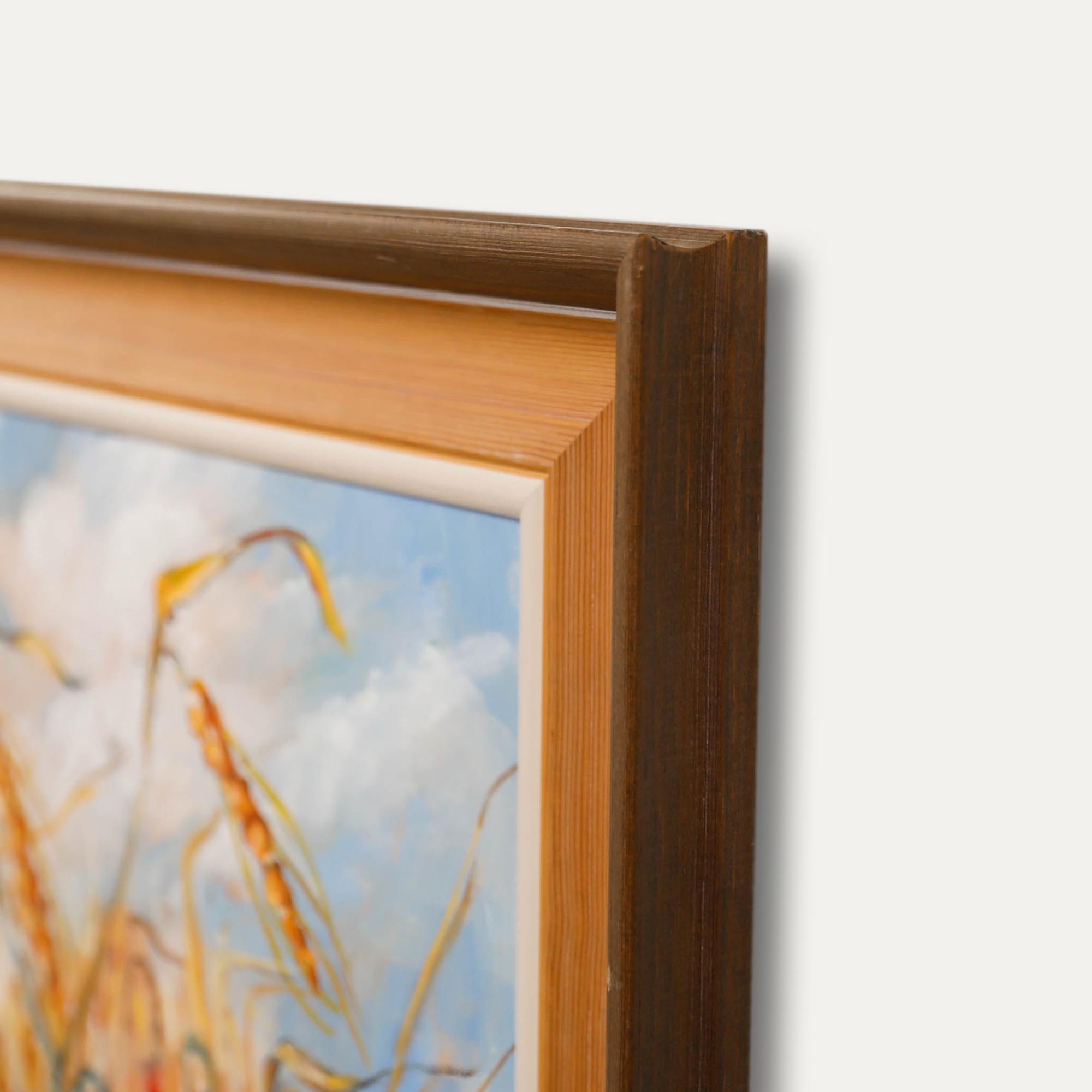 Ru Robinson - Olio contemporaneo incorniciato, Papaveri tra il grano d'oro 1