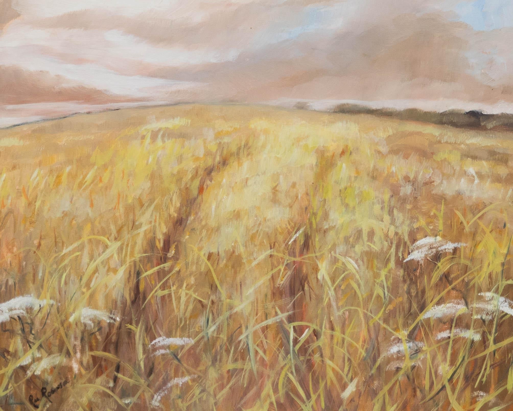 Ru Robison - Olio del XX secolo con cornice, Nel campo di grano - Painting di Unknown