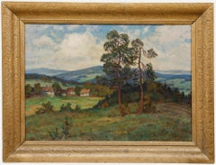 Rudolf Faltus (1884-1947) - Olio dei primi del Novecento incorniciato, Pini della collina