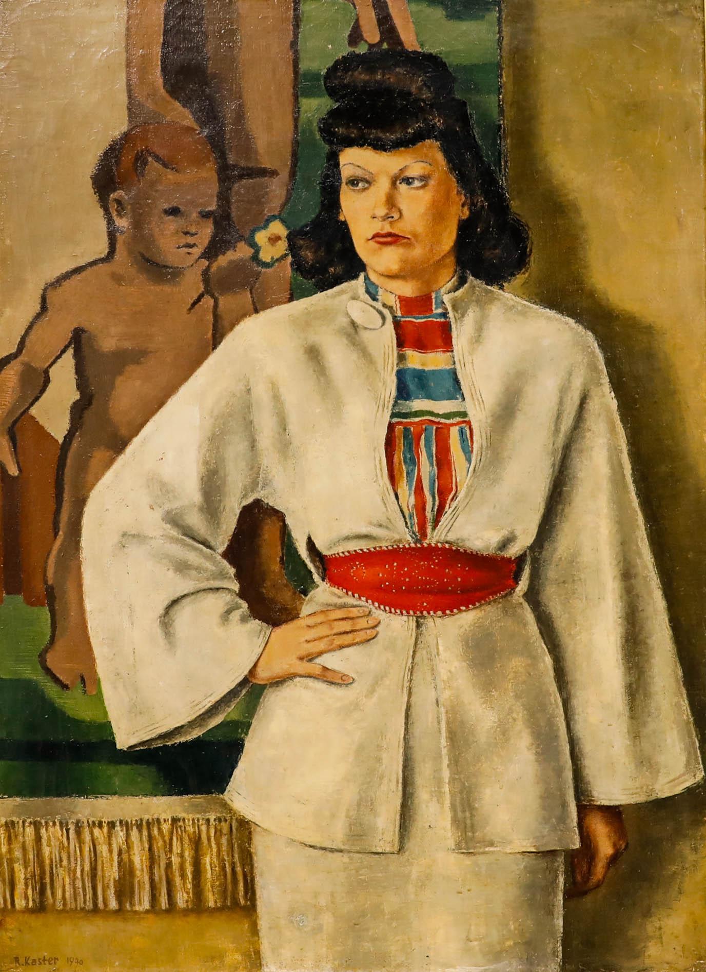 Rudolf Kaster (1914-2003) - Huile encadrée de 1940, Portrait d'une dame - Painting de Unknown