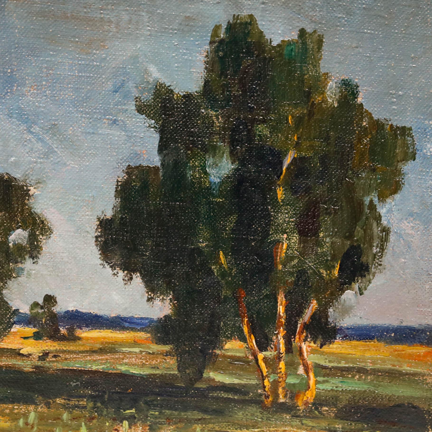 Ravissant paysage du début du XXe siècle de l'artiste Rudolf Otto Von Ottenfeld (1856-1913) représentant une vue de campagne sereine, dominée par un grand arbre au milieu d'un vaste champ. Signé et daté en bas à gauche. Sur toile sur châssis. 