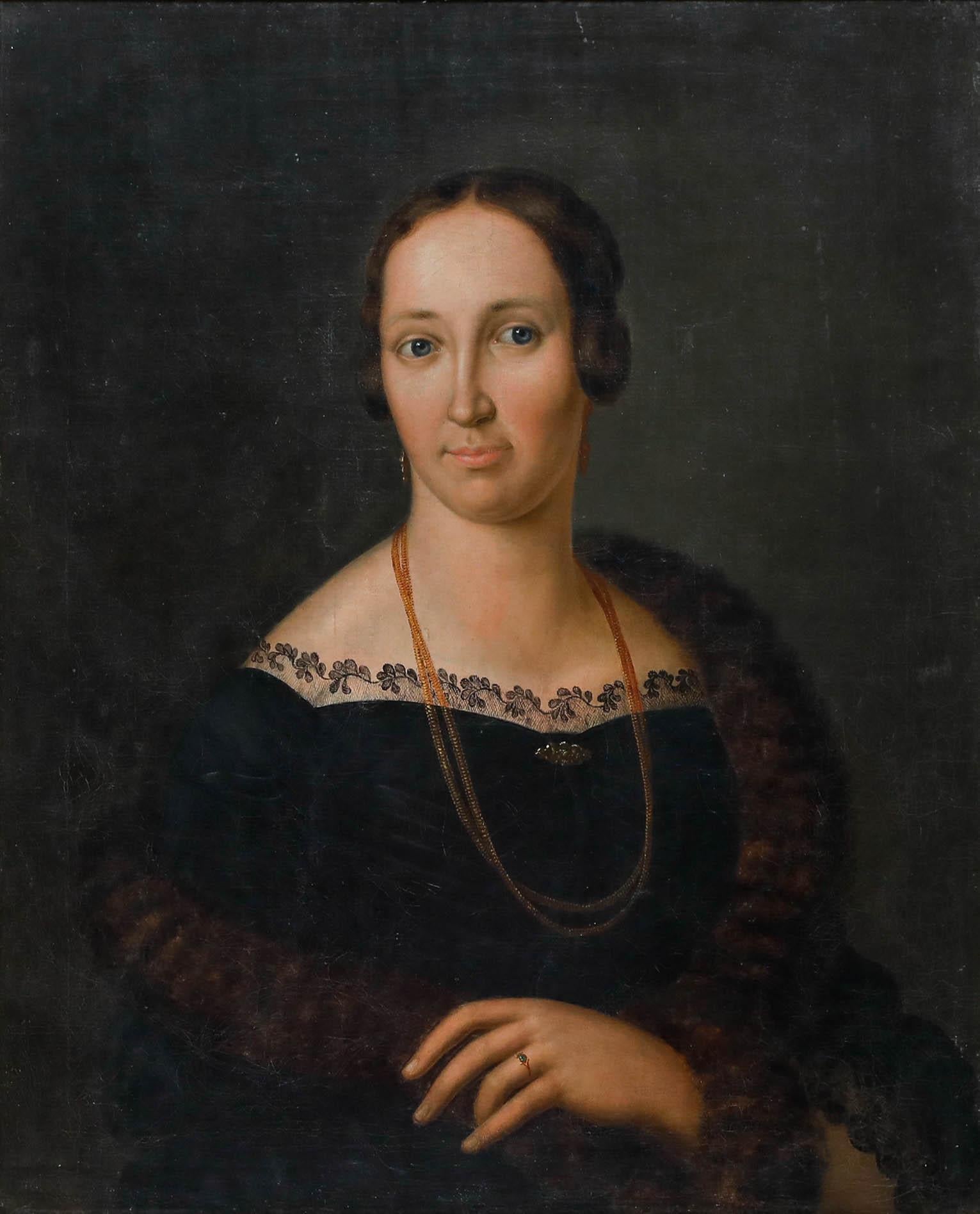 Rudolf Tanner (1781-1853) - Belle huile de 1840, Dame en dentelle et fourrure - Painting de Unknown