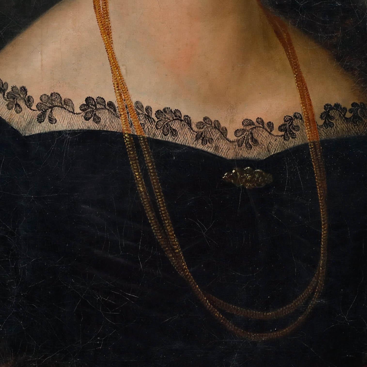 Rudolf Tanner (1781-1853) - Belle huile de 1840, Dame en dentelle et fourrure en vente 1