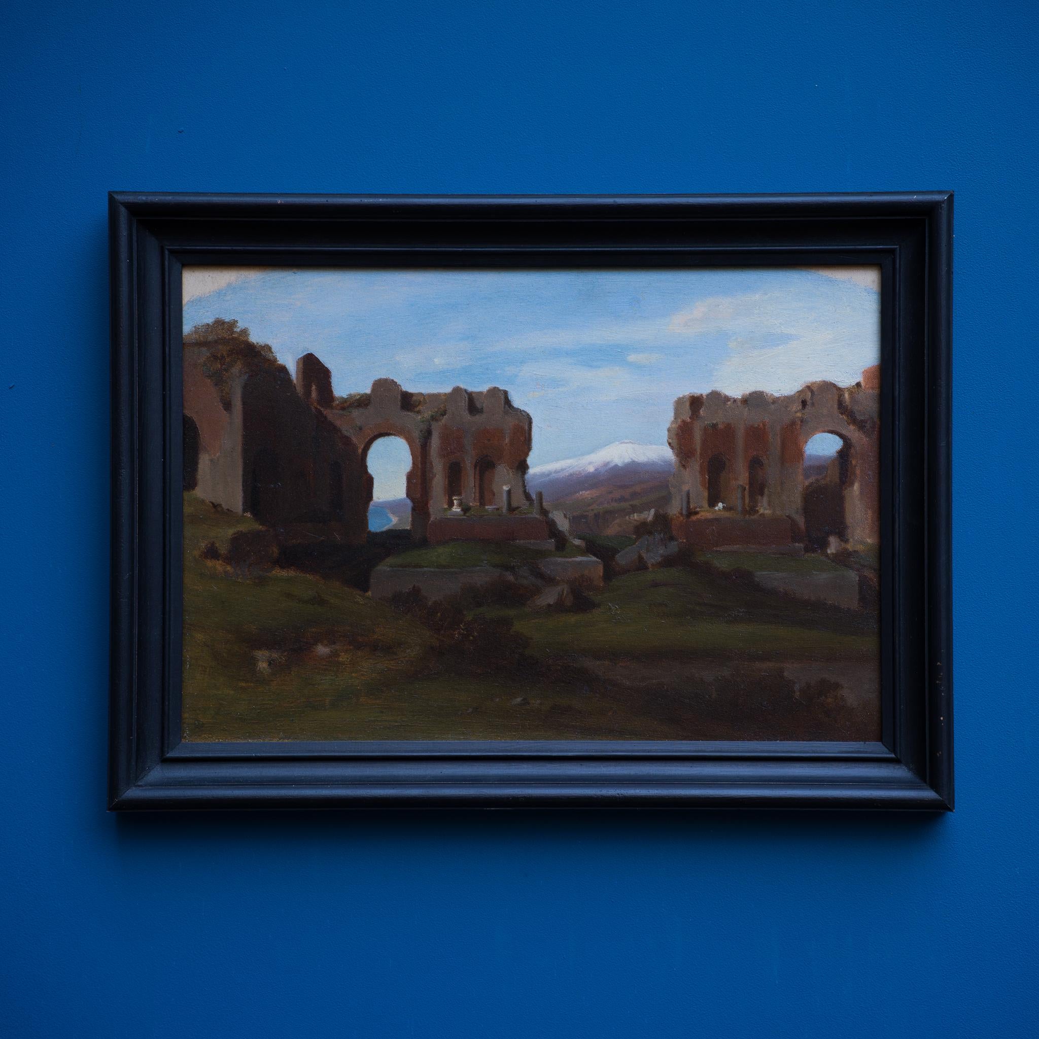 Ruinas del Teatro de Taormina, Sicilia - Landscape Painting Negro de Unknown