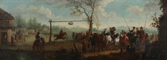 Running at the Ring, Medieval Horse Game, Dutch 1720, Oil on Canvas
