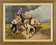 Running from the Storm - Dutch Landscape with Horse and Cart - signed
