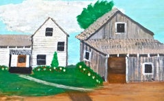 Vers 1938. Art populaire rural. Huile sur masonite « Homestead » de John Moulton (1906-1998)