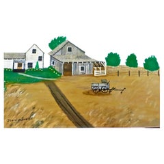 Vers 1938. Art populaire rural. Huile sur masonite « Homestead » de John Moulton (1906-1998)