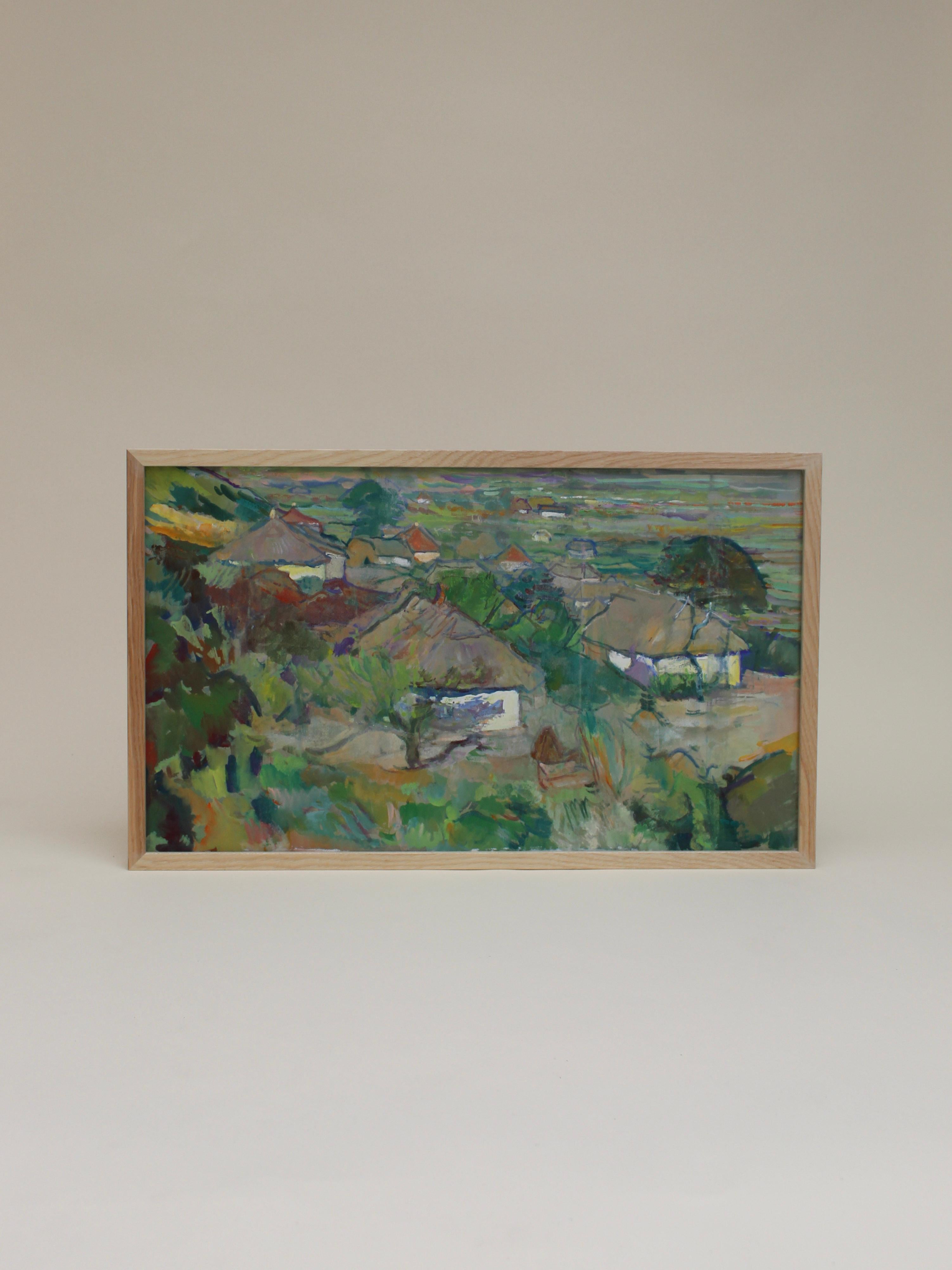 Unknown Landscape Painting - Rural Village Landscape, Gouache on Paper