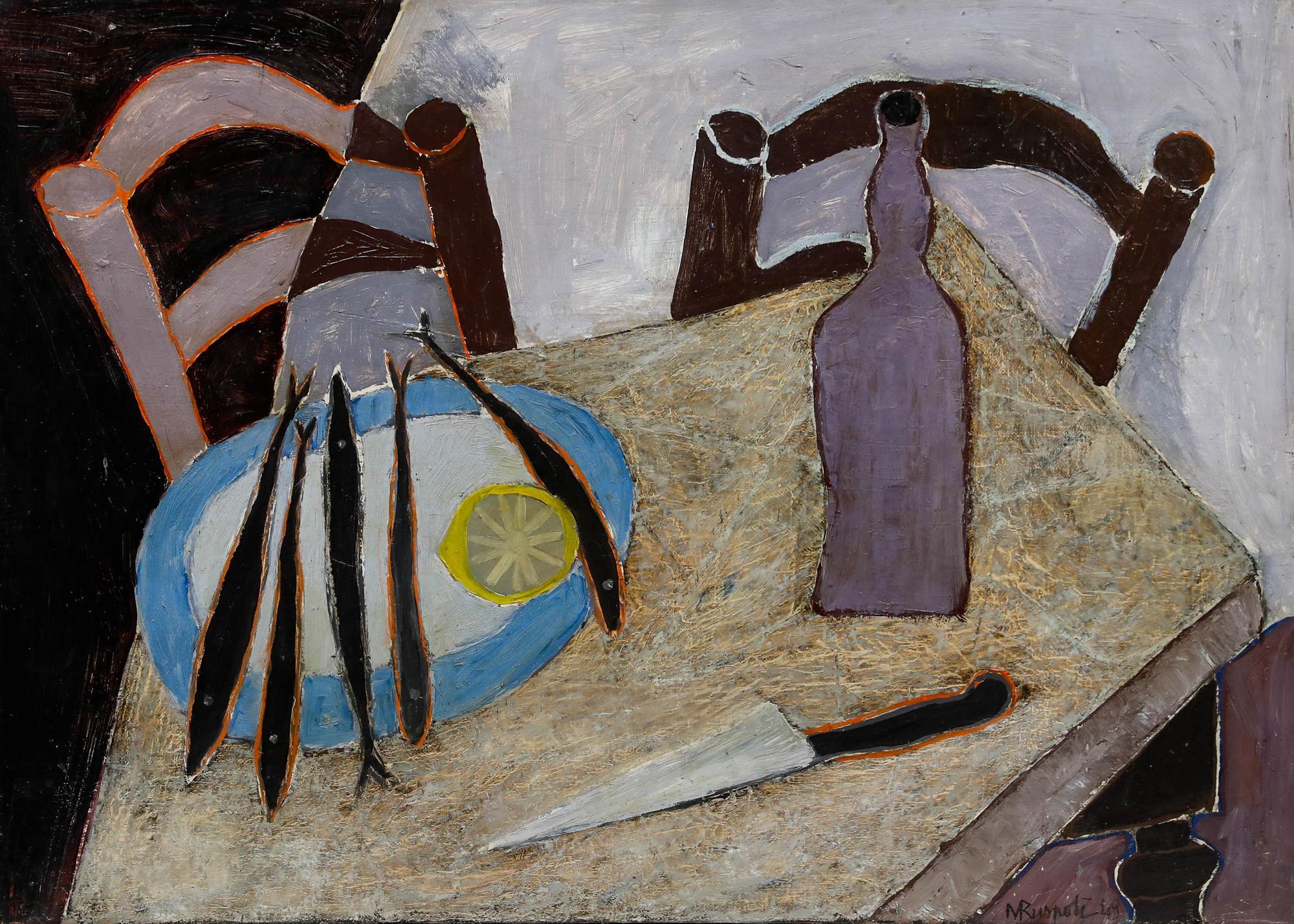 Ruspoli - Modernist 1949 Öl, das Abendessen ist serviert – Painting von Unknown