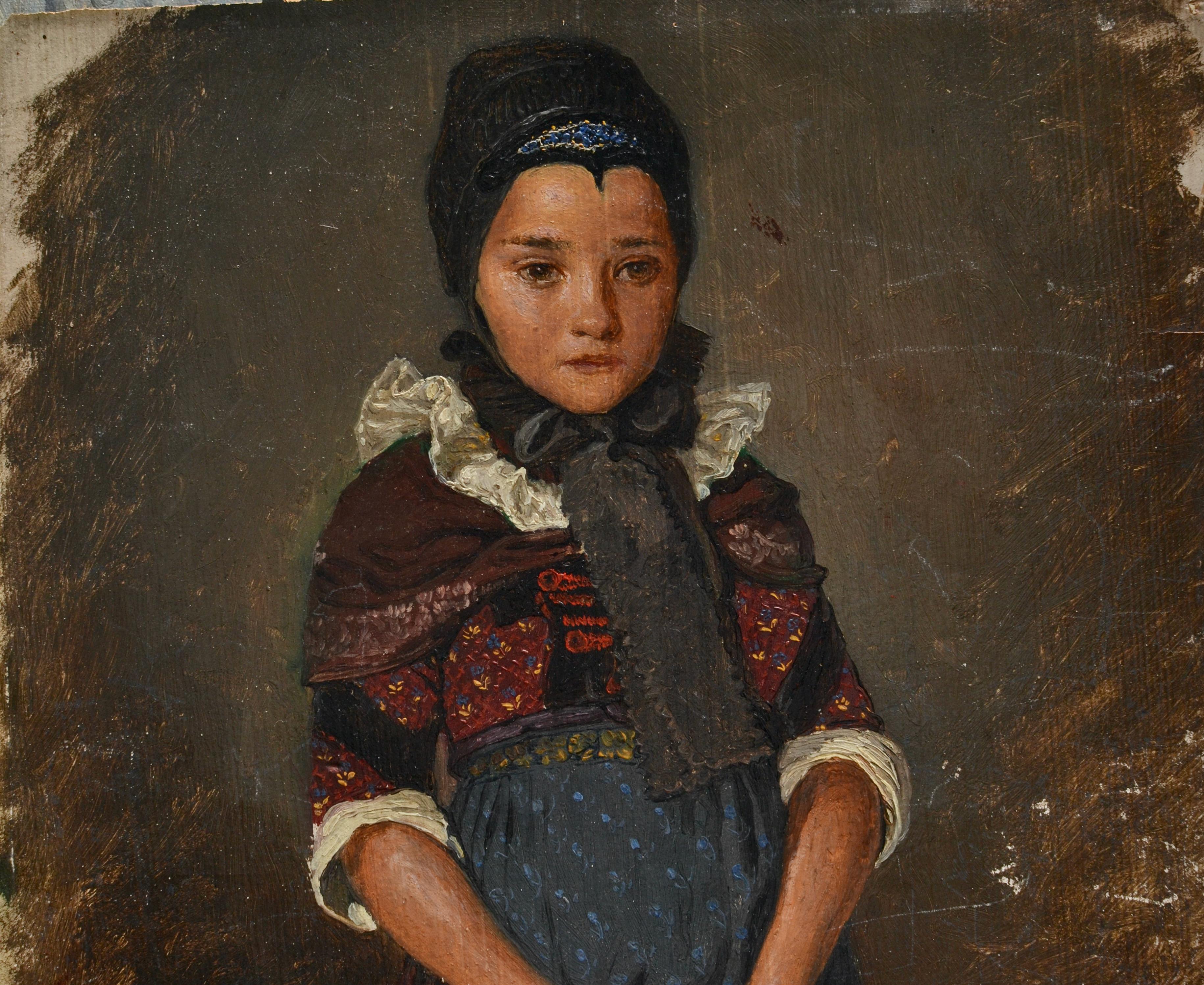 Russische Figurenstudie eines Mädchens in einem Volkskleid – Painting von Unknown