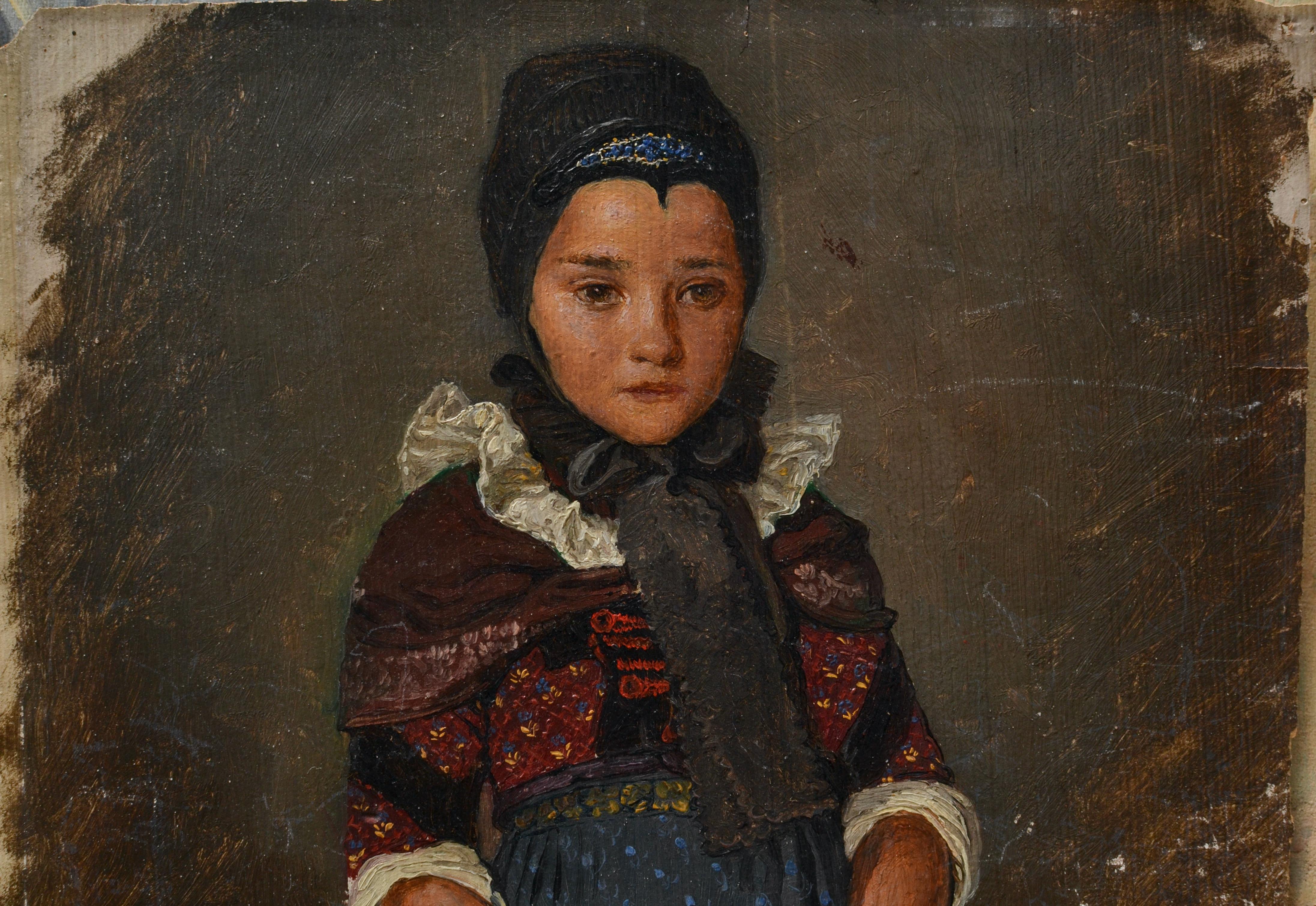 Russische Figurenstudie eines Mädchens in einem Volkskleid (Braun), Portrait Painting, von Unknown