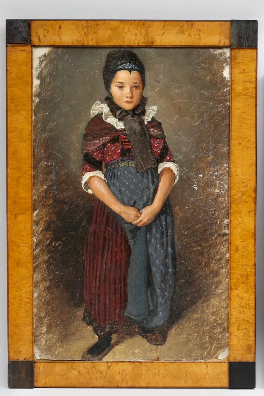 Unknown Portrait Painting – Russische Figurenstudie eines Mädchens in einem Volkskleid