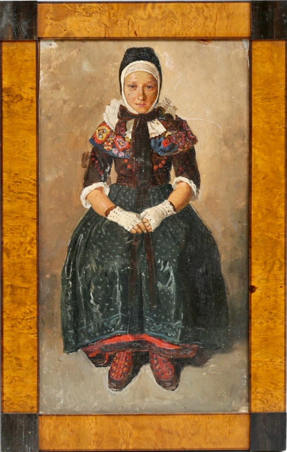 Unknown Portrait Painting - Russian Figure Study of a Girl in a Folk Dress