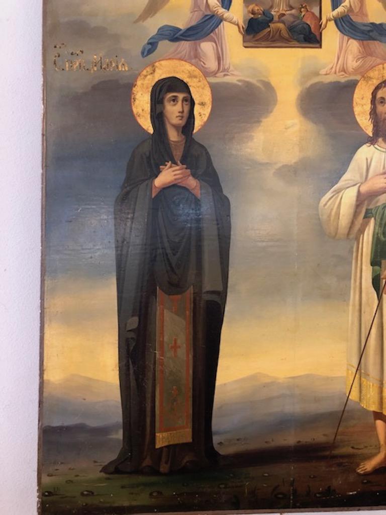 Russian Icon with Alexey - Man of God and Mary of Egypt - Brown Figurative Painting by Unknown