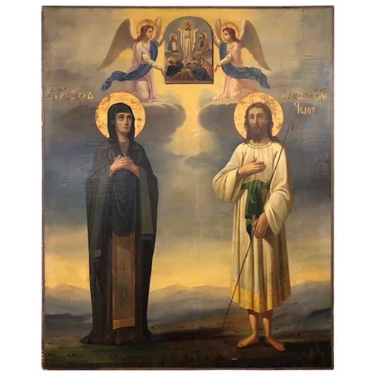 Unknown Figurative Painting - Russian Icon with Alexey - Man of God and Mary of Egypt