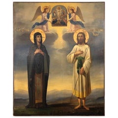 Russian Icon with Alexey - Man of God and Mary of Egypt