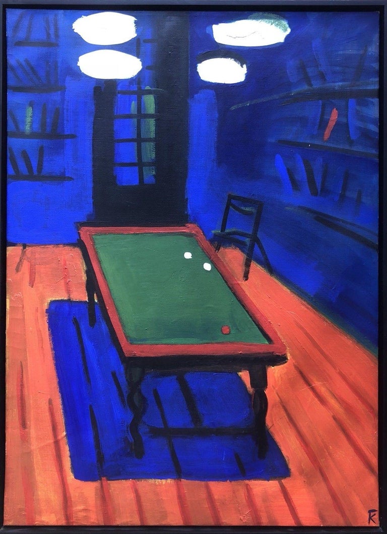 Unknown Russian Oil Painting POOL TABLE Contemporary Art, signed K