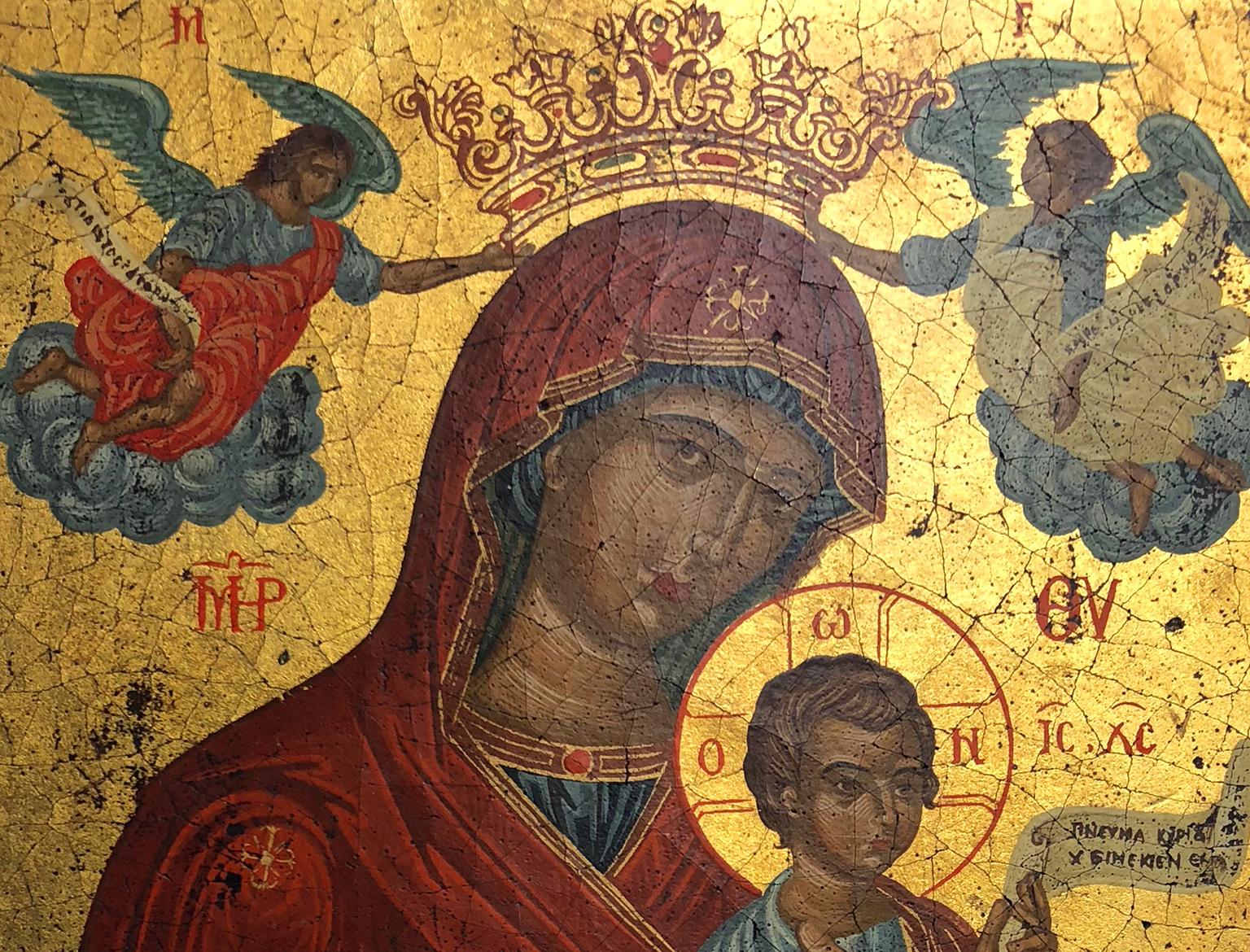 Russian Orthodox Strastnaya Icon also known as the Our Lady of Perpetual Help - Painting by Unknown