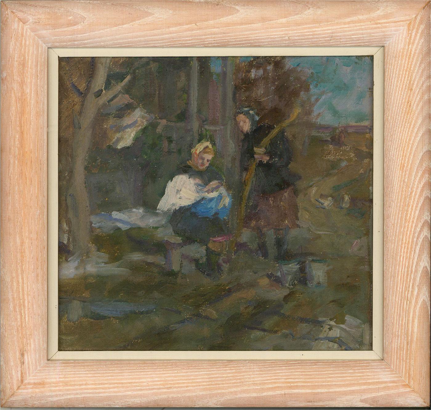 Unknown Portrait Painting - Russian School 1962 Oil - Holding The Baby