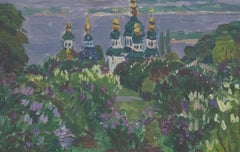 Russian School 20th Century Oil - Russian Orthodox Church On The Coast