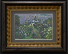 Russian School 20th Century Oil - Russian Orthodox Church On The Coast