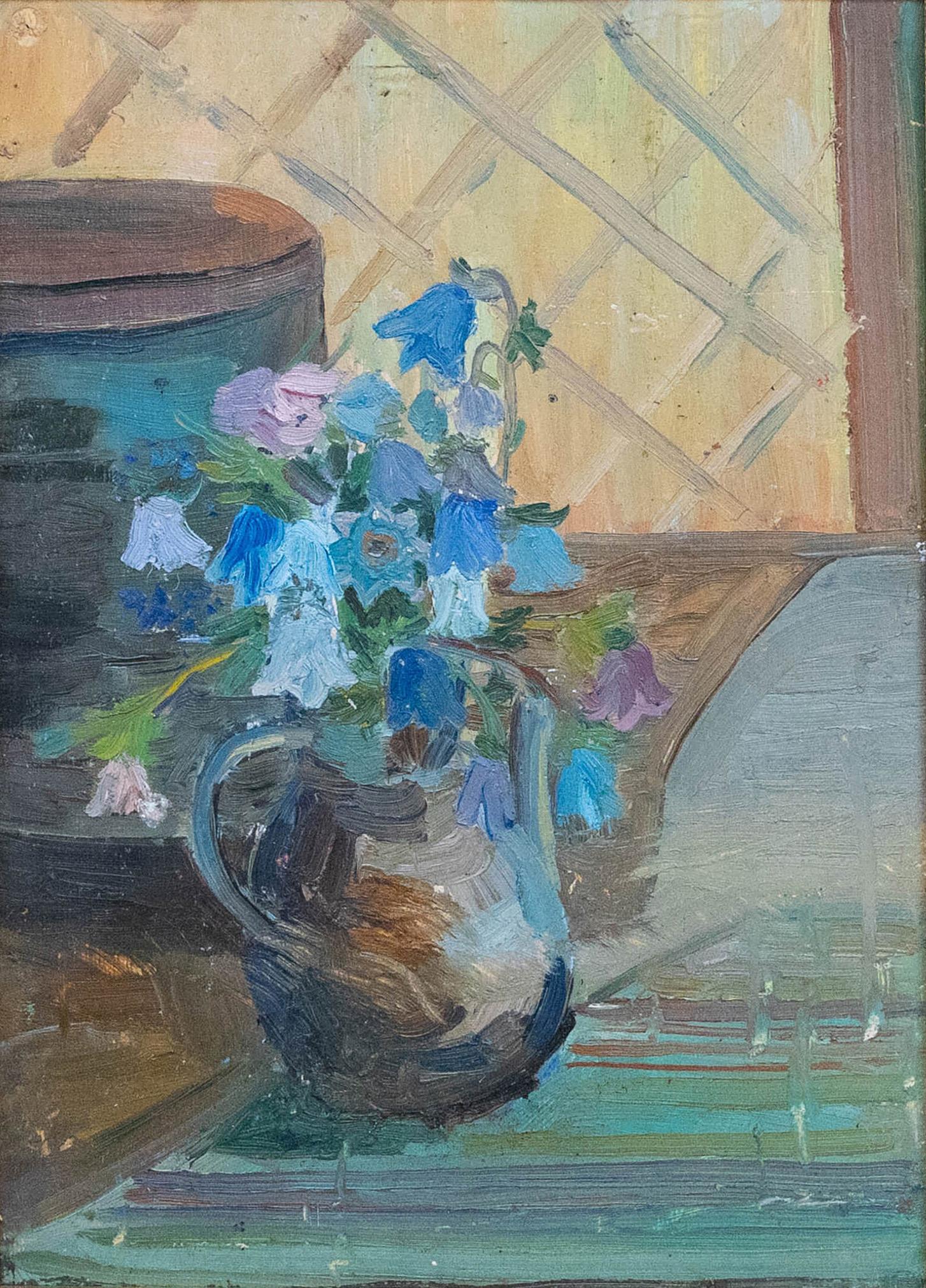 Olio della Russian School del XX secolo - Natura morta di campanule - Painting di Unknown