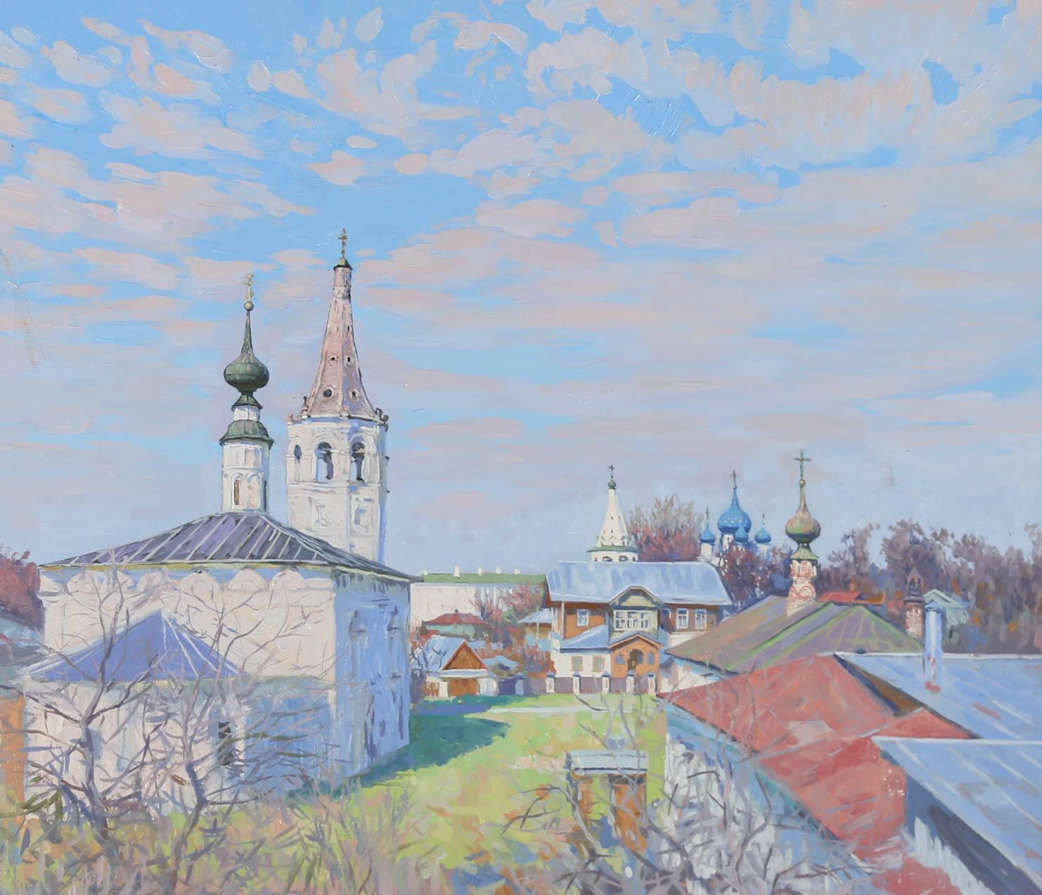 Olio del XX secolo della Russian School - Le guglie di Suzdal - Painting di Unknown