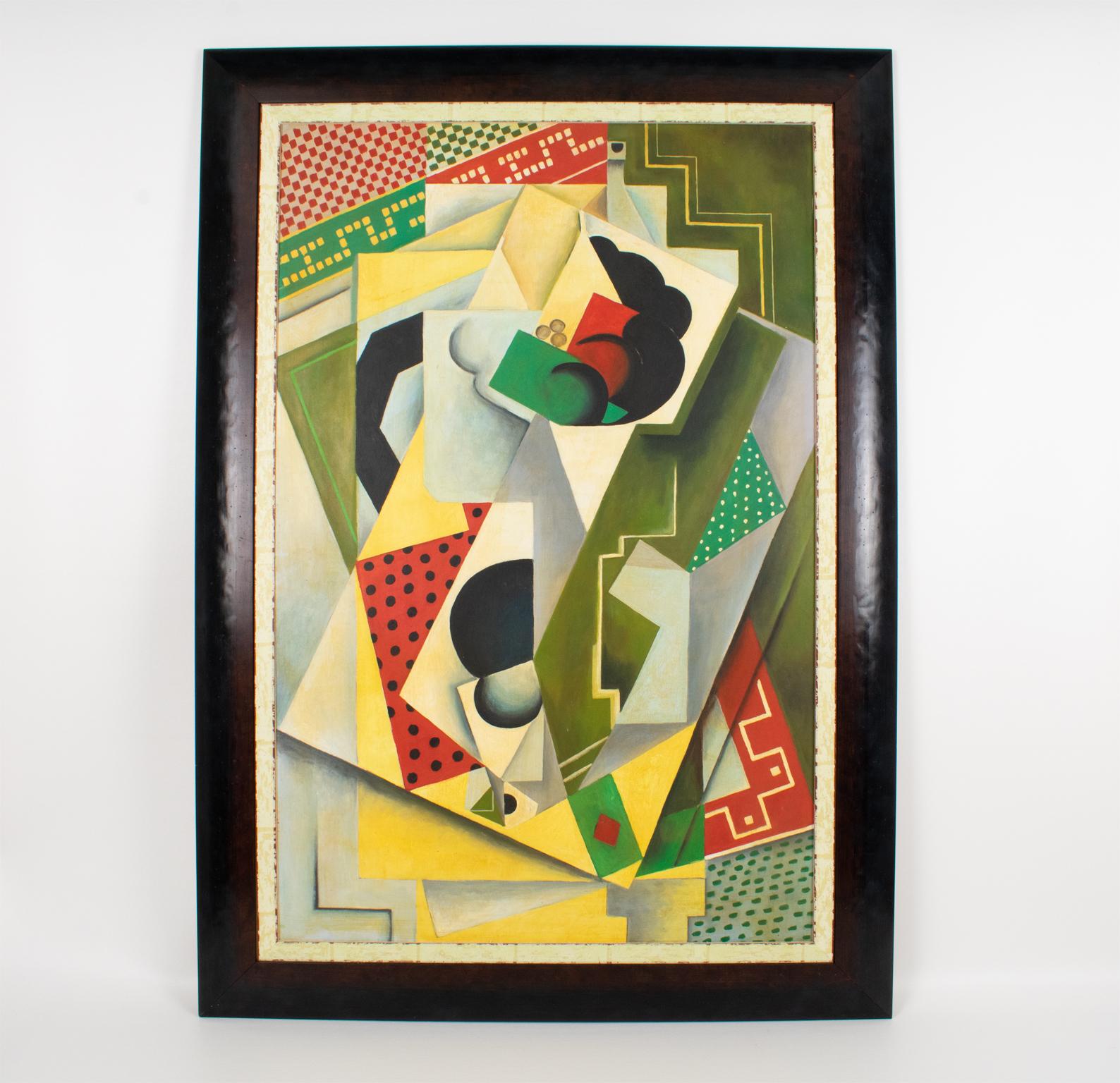 A stunning Art Deco cubist gouache on cardboard painting from a Russian Artist in Paris (20th Century). The artwork shows no visible signature. This is a typical example of the Russian Cubist school of Paris, but this painting is special because it