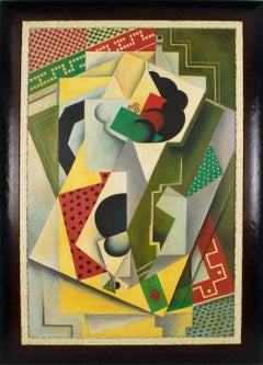 Russian School Art Deco Cubist Gouache on Board Painting