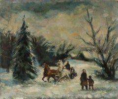 Russian School Early 20th Century Oil - Cossacks and Horses