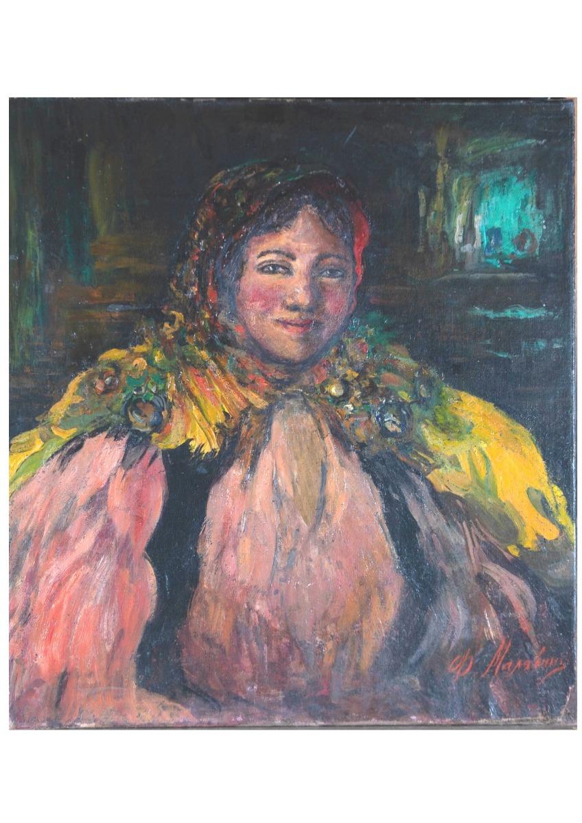 Unknown Portrait Painting - After Filipp Andreevich Maliavin (1869-1940) Russian School Oil - Peasant Woman