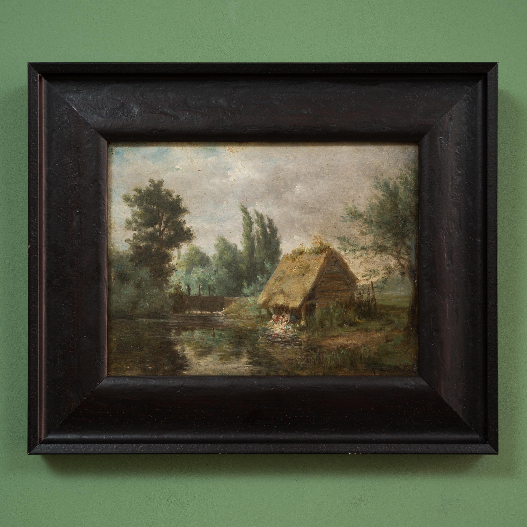 Encanto Rústico de la Campiña Francesa, Escuela Francesa - Figurative Painting Negro de Unknown