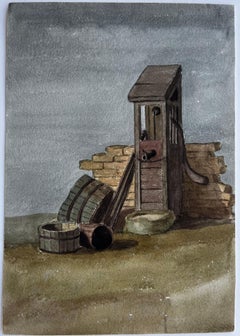 Rustic Well Pump Still Life Watercolour L J Wortley Painted in Rome