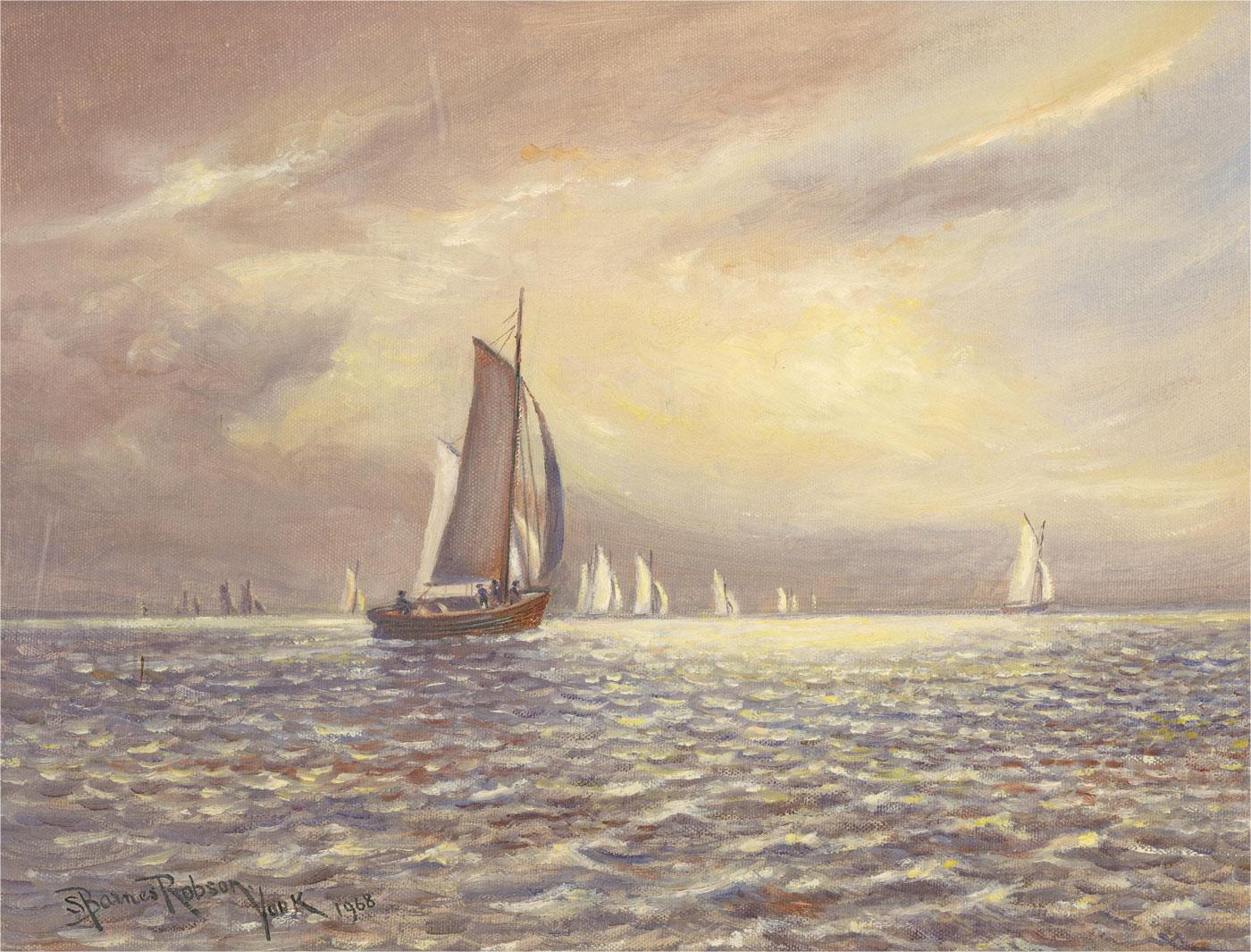 S. Barnes Robson (1900-1973) - 1968 Oil, Boats at Sea - Painting by Unknown