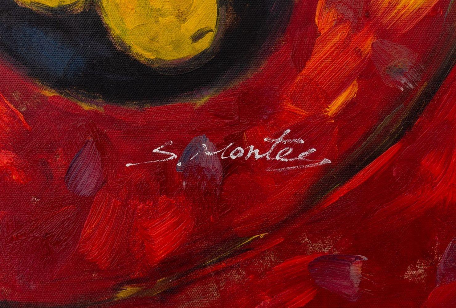 S. Montey Nature morte au bouquet et aux fruits - Contemporain Painting par Unknown