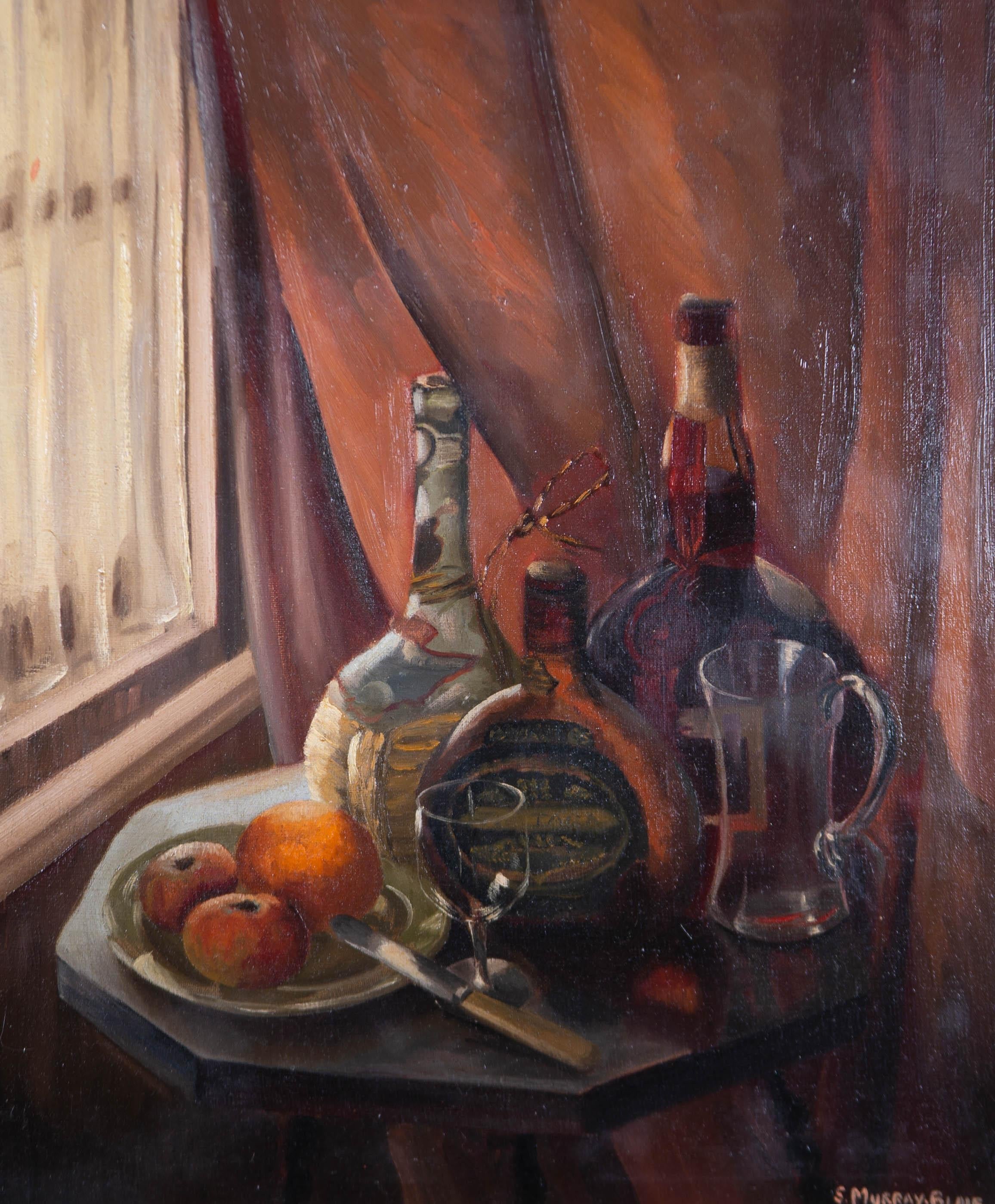 Unknown Still-Life Painting - S. Murray-Blair - 1954 Oil, Still Life with Bottles