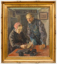 S. Sorensen - 20. Jahrhundert Öl, Paar liest einen Brief